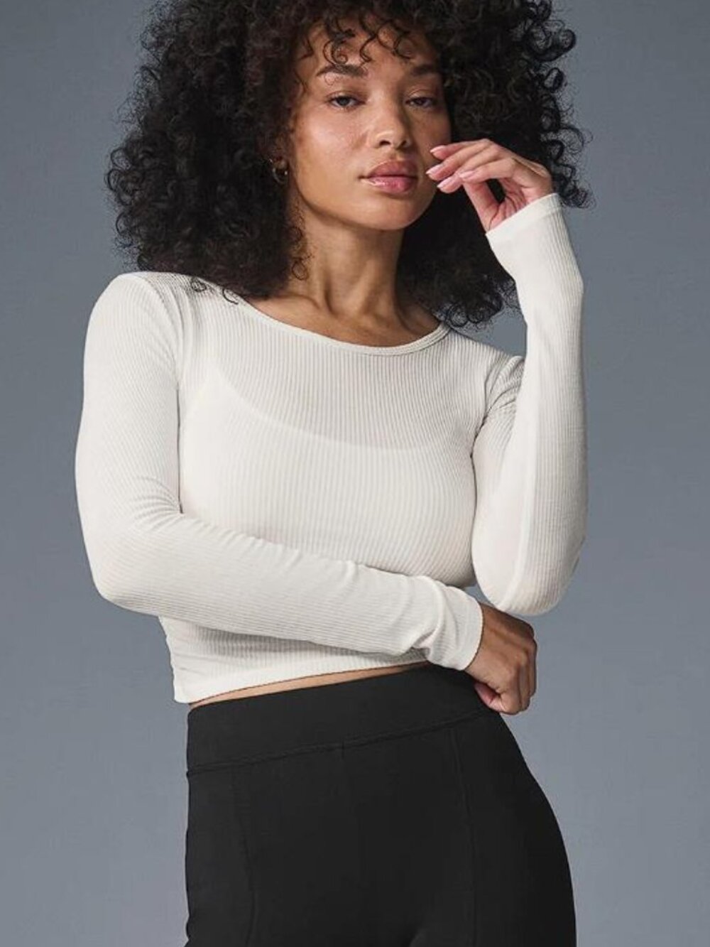 ALO YOGA Women's Gather Long Sleeve Size L in Ivory (Stained)